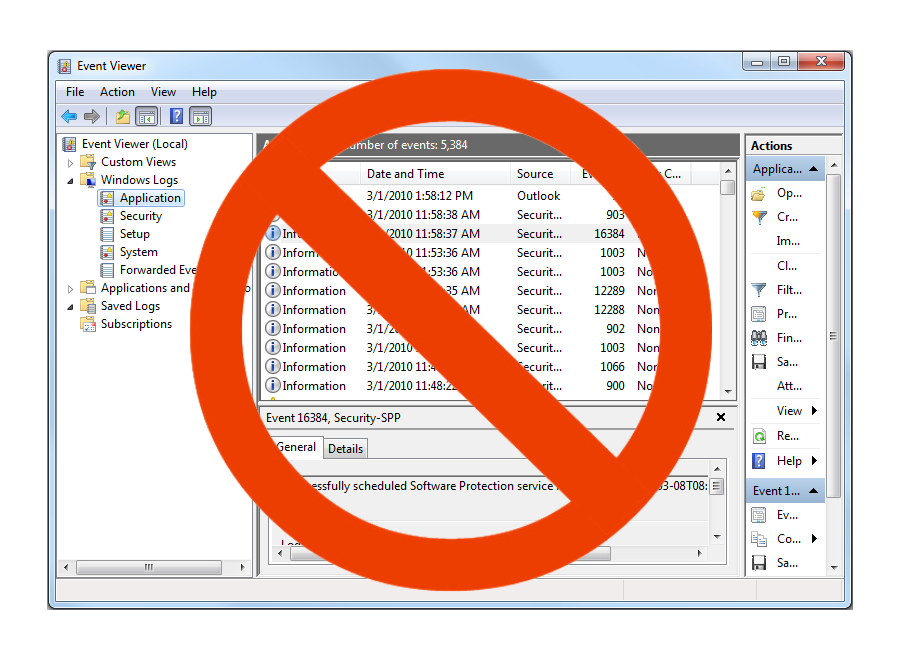 Windows Event Viewer interface showing scattered logs across multiple servers with limited search and no centralized view